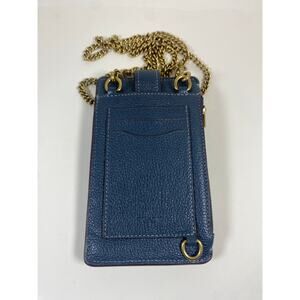 Coach Leather Turnlock Chain Phone Crossbody Navy Blue
